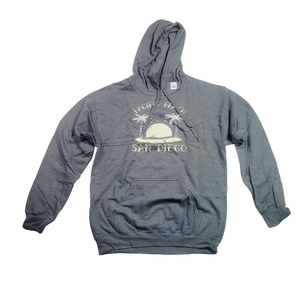 Pacific Beach Men San Diego Hoodie Size M Gray Palm Tree Graphic Pullover